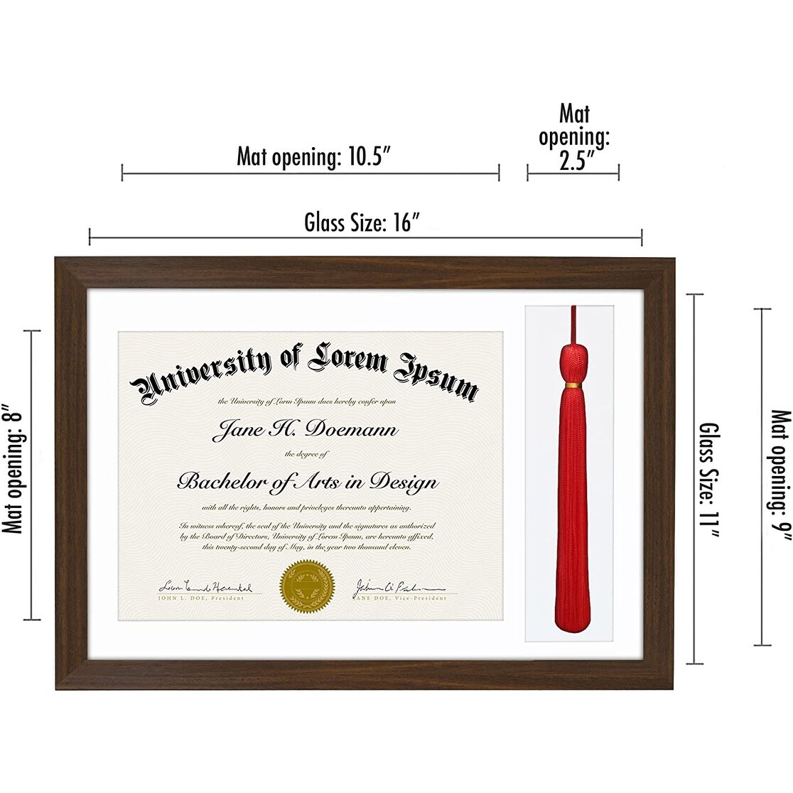 Americanflat 11x16 Graduation Frame With Mat For 8.5x11, Displays 8 ...